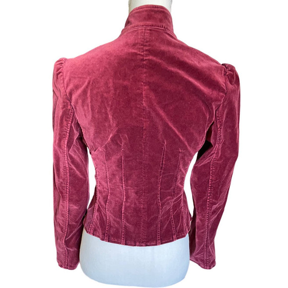 Express Women Ruffle Corset Fitted Velvet Victorian Style Jacket Size 0 Burgundy - Picture 3 of 7